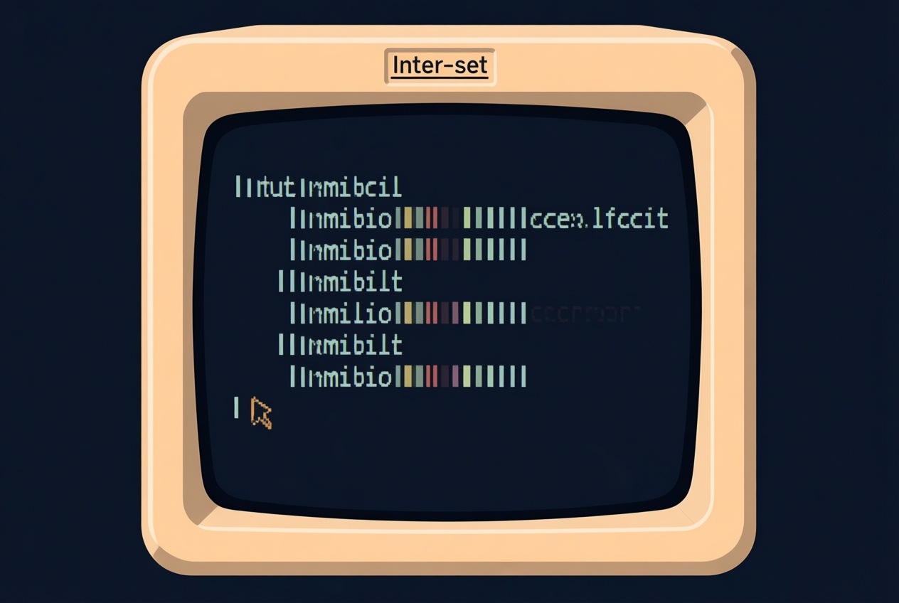 A flat illustration of a dark terminal window with monospaced text and a blinking cursor, centered on a beige background.